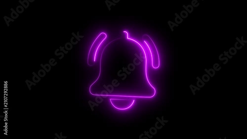 A bright neon notification bell icon rings to signal a new digital alert.abstract background, Ideal for digital interface, social media, concepts, 4k motion gaphcrs..