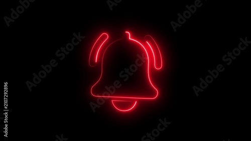 A bright neon notification bell icon rings to signal a new digital alert.abstract background, Ideal for digital interface, social media, concepts, 4k motion gaphcrs..