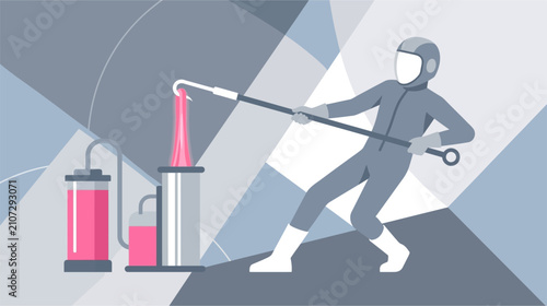 Vector illustration of a synthetic protein extrusion process showing a 3D bioprinter nozzle depositing organic layers for lab-grown meat production and biological tissue engineering.