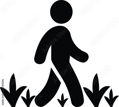 Minimalist person walking on lawn with plants pictogram isolated vector