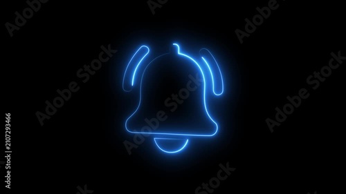 A bright neon notification bell icon rings to signal a new digital alert.abstract background, Ideal for digital interface, social media, concepts, 4k motion gaphcrs..
