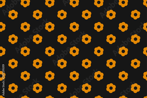 A seamless pattern with yellow flowers. A simple black and yellow floral background