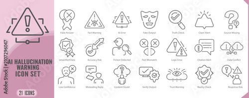 Obraz na płótnie Ai hallucination warning icon set for artificial intelligence fact checking