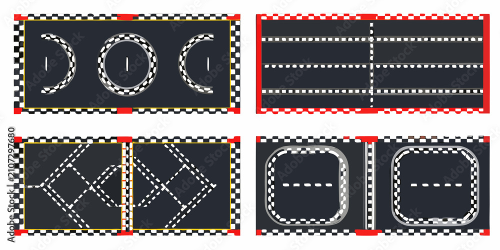 Obraz premium Racing track layouts with checkered borders a flat vector illustration series