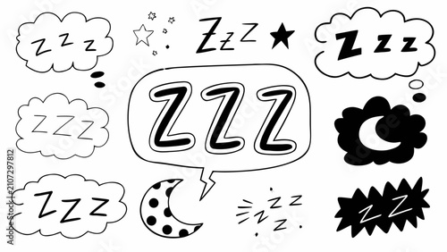 Foto Sleep icons with zzz lettering and crescent moon black and white vector illustra