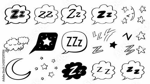 Canvas-taulu Sleep icons with zzz lettering and stars black and white vector illustration set