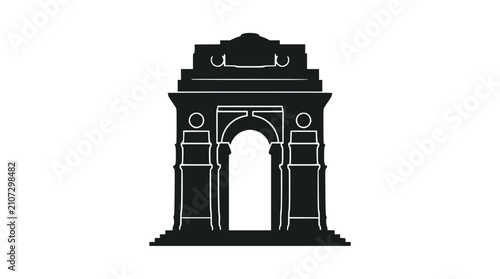India Gate Silhouette Icon, Delhi Landmark, Travel Destination, Monument Outline