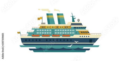 Fotografía Flat Design Cruise Ship Vector Illustration