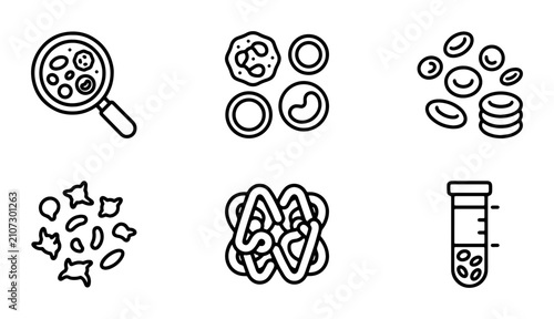 Cuadro en lienzo Medical Blood Cells Icons Set, Microscopic View, Laboratory Analysis, Health Sci