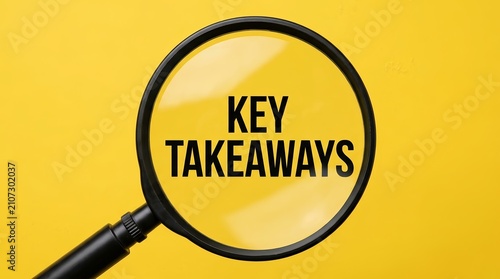 Magnifying glass enlarging the text key takeaways on a yellow background.
