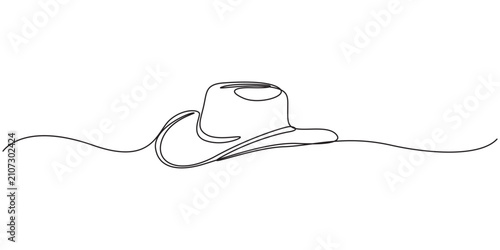 Continuous single drawn one line men hat, one line drawing of cowboy hat. Simple cowboy hat line art, Cowboy hat continuous one line drawing vector illustration. Premium vector, Boater Hat Continuous.