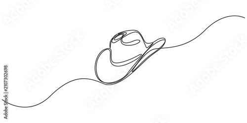 Continuous single drawn one line men hat, one line drawing of cowboy hat. Simple cowboy hat line art, Cowboy hat continuous one line drawing vector illustration. Premium vector, Boater Hat Continuous.