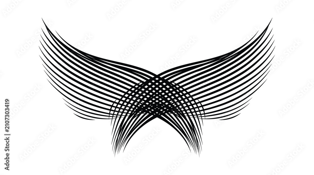 Fototapeta premium Abstract black artistic lines forming elegant wing shapes on a simple clean white graphic background