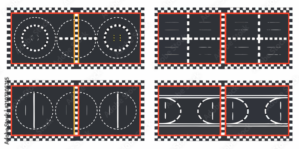 Obraz premium Racing track layouts with checkered borders a flat vector illustration set