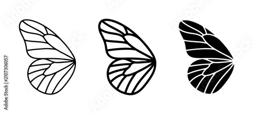 Foto Butterfly Wing Vector Icons, Delicate Insect Wing Designs, Black and White Line