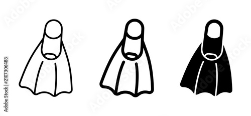 Obraz na płótnie 3 Diving Fins Icons, Swimming Gear Vector Set, Snorkeling Equipment Graphics