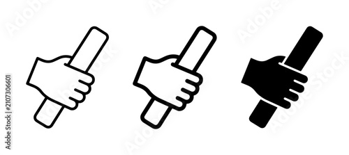 Hand holding baton icon set, relay race symbol, teamwork and sports graphic resources