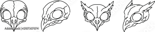 Konstfotografi Owl Skull Icons Set Vector, Bird Skull, Gothic Symbol, Dark Fantasy and Hallowee