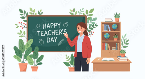 Teacher s Day Illustration With Chalkboard And Educator Colorful Vector Graphic Design teachers instruction teaching classroom