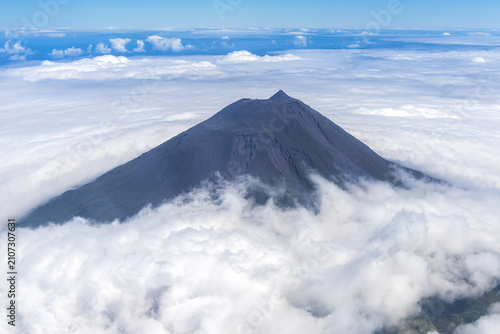 Azores volcano Mount Pico Portugal's highest mountain from above on Azores, Portugal