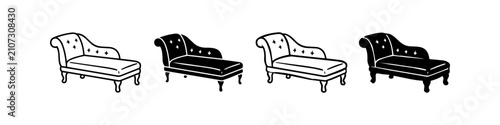 Obraz na płótnie Set of hand-drawn vintage chaise longue icons in black and white