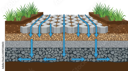 Tableau sur toile Permeable Pavement Drainage System Cross-Section Illustration