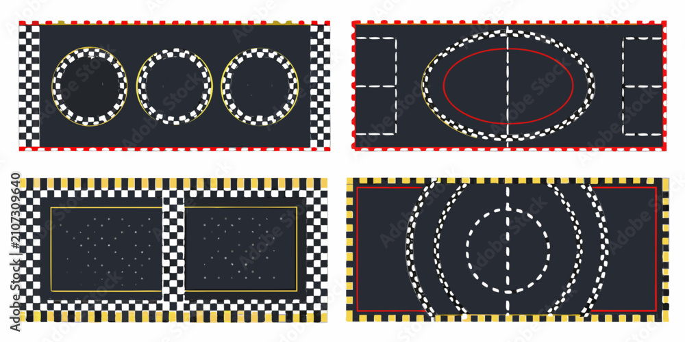 Obraz premium Racing track layouts flat vector illustration with checkered and solid backgrounds