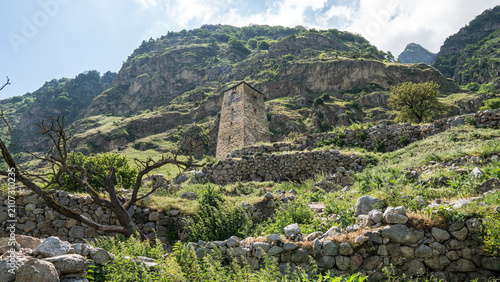 Upper Balkaria. View of the ancient defensive tower.