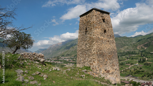 Upper Balkaria. View of the ancient defensive tower.