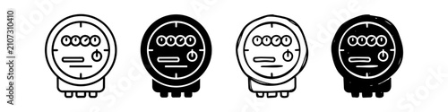 Fotografía Set of electric meter icons in outline, solid, and hand-drawn styles for energy utility designs