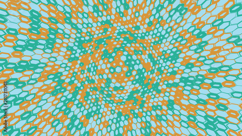 Abstract geometric background with a pattern of hexagonal tiles in green and orange