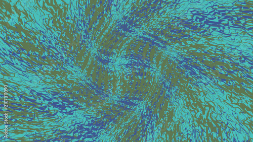 Abstract swirling pattern with green and blue geometric texture