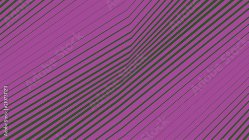 Abstract optical illusion pattern with distorted green diagonal lines on purple background
