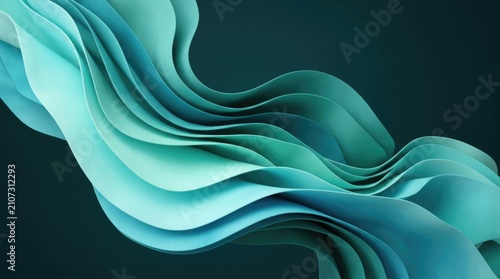 Abstract fluid shapes in teal and turquoise modern art background for digital design