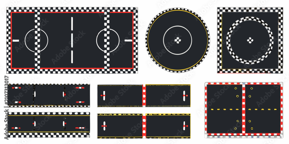 Obraz premium Racing track layouts flat vector illustration with checkered borders and white markings