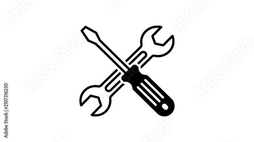 Cuadro en lienzo Crossed screwdriver and wrench icon on white background