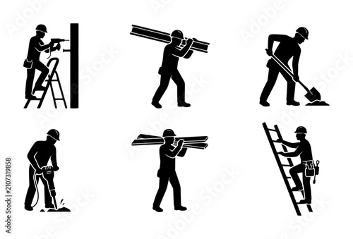 70 Construction Worker Icons, Building Industry Silhouettes, Manual Labor Vector Set, Industrial Professionals at Work, Tools and Equipment Graphics 100