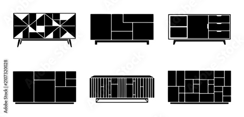 Foto 70 Modern Sideboard Vector Icons, Contemporary Cabinet Silhouettes, Minimalist F