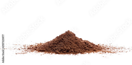 Canvastavla Cocoa organic ground, powder pile isolated on white background, side view, clipp