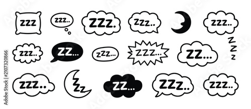 Cuadro en lienzo Sleep ZZZ Icon with Snore Bubble, Cartoon Cloud, Hand Drawn Bed, Nap Symbol, Dre