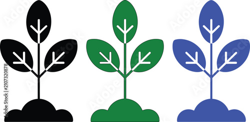 Fotografie Sprout icons appear in three distinct colors arranged in a neat horizontal row