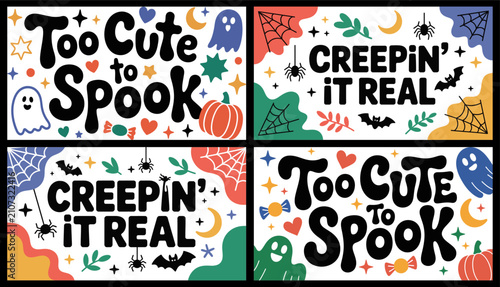 Fotografie Halloween typography set vector cute spooky phrases for festive designs
