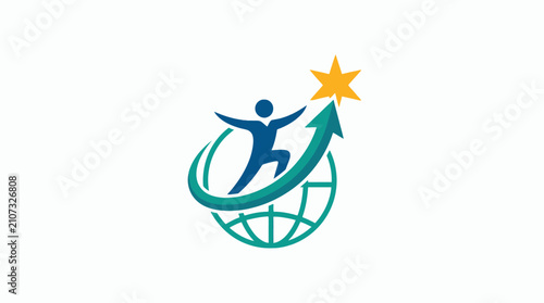 Person reaching for star on green globe background