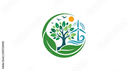 Fotografía Sustainable energy and environmental conservation circle logo.