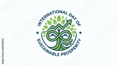 Sustainable prosperity badge with infinity leaf symbol.