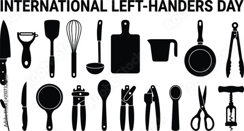 Foto Collection Of Black Kitchen Utensil Silhouettes On White Background Silhouette