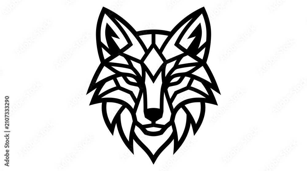 Obraz premium Geometric Wolf Head Logo Design Minimalist Black and White Vector Art