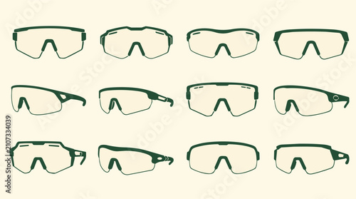 Modern Diverse Vector Sports Sunglasses Collection Minimalist Cycling Eyewear Icons