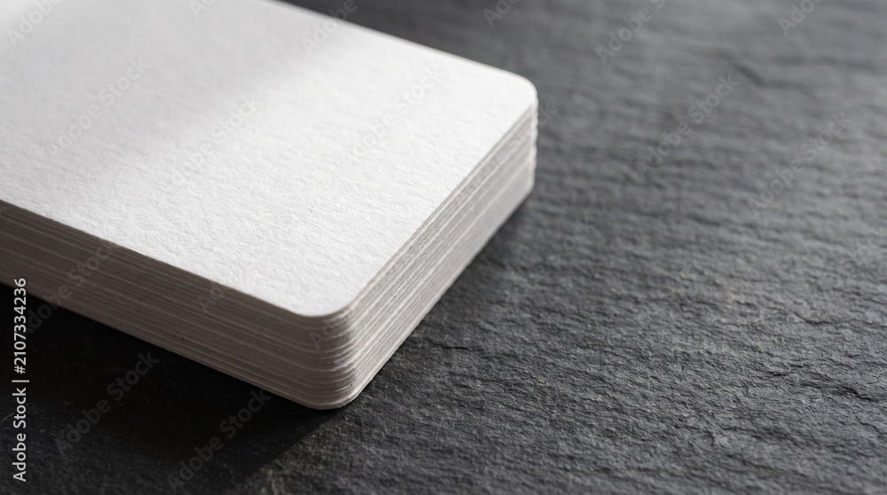 Fototapeta premium Blank White Business Card Stack Mockup on Dark Textured Stone Surface with Copy Space