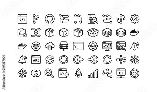 Photography 36 DevOps Pipeline Line Icons Set with CI CD Automation Git Workflow Orchestrati